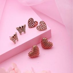 Aatmana Rose Gold Heart Shaped Stud Earrings - Set of 3 image 1