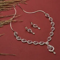 Aatmana Rose Gold-Plated Ruby AD-Studded Handcrafted Floral Necklace & Earring Set image 1