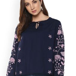 Mayra Women Navy Blue Embroidered A-Line Top-picture-57
