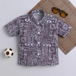 Fourfolds Boys Brown Regular Fit Printed Shirt-image-55