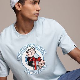 WROGN X POPEYE Printed Comfort Fit Drop-Shoulder Sleeves Pure Cotton T-shirt-image-13