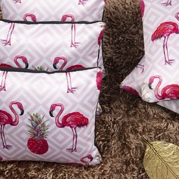 HOUZZCODE Set of 5 White & Pink Geometric Square Cushion Covers-7