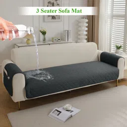 HOKIPO Grey Quilted 3 Seater Sofa Seat Mat & 2 Armrest Covers with Pockets-image-98