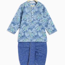 Campana Kids Blue & Grey Cotton Printed Full Sleeves Kurta & Dhoti-5