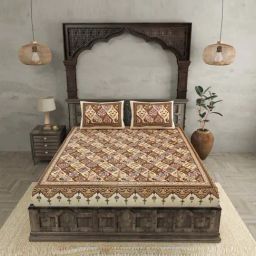 JaipurFabric Brown 240 TC 100% Cotton Festival Waves Double Bedsheet with 2 Pillow Covers-image-91
