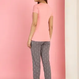 Gracit Pink & Grey Cotton Printed Top With Pyjamas image 2