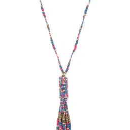 RICHEERA Women Blue & Pink Gold-Plated Beaded Tasselled Necklace-18