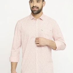 Basics Peach Cotton Slim Fit Printed Shirt-picture-19