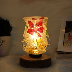 Aura White & Blue Printed Bell Shaped Table Lamp With Base-picture-35