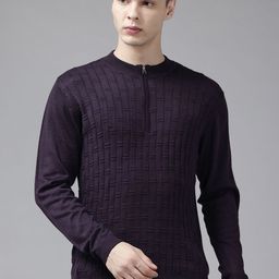 Park Avenue Self Design Half Zipper Pullover Sweaters-picture-46