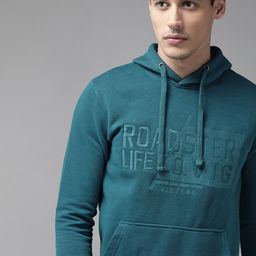 Roadster Men Teal Blue Brand Logo Embroidered Hooded Sweatshirt-image-49
