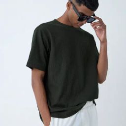 Studiofit by Westside Olive Self Relaxed-Fit Cotton-Blend T-Shirt-picture-38