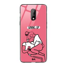 DailyObjects Pink & White Wining Up OnePlus 7 Glass Cover-90