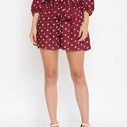 Zastraa Women Burgundy Printed Regular Shorts-image-11