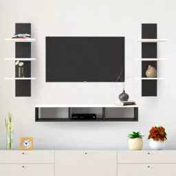 Furnifry Black & White 42 Inch(TV) Wood Wall Mounted Rectangular TV Cabinet-image-4
