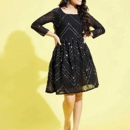 VASTRAMAY Kids Black Embroidery Dresses-picture-36
