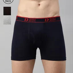 DIXCY SCOTT Men Navy Blue & Grey Melange Pack Of 3 Solid Pure Cotton Trunk-picture-28