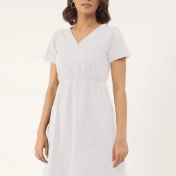 BRINNS White Cotton Solid Fit & Flare Dress-image-17