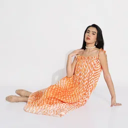 SHOWOFF Tie and Dye Print Crepe A-Line Midi Dress-image-40