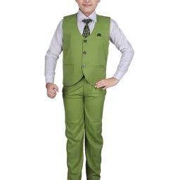 Pro-Ethic Style Developer Kids Olive & White Solid Full Sleeves Shirt, Waistcoat, Pants with Tie-picture-20