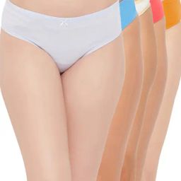 Clovia Blue & Yellow Cotton Thong - Pack Of 5-image-17