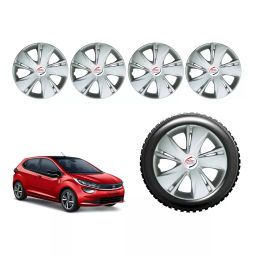 Auto Pearl T5Sil02_R Press Type Car Wheel Cover with Retention Ring 35.56 cm (14 Inch) Glossy Silver for Tata Altroz XE Petrol (Set of 4)-image-24