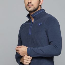Reebok Men Navy Blue Solid Fleece Quarter Sporty Jacket-picture-20