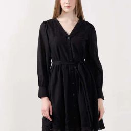 Vero Moda Black Cotton Flare Fit Embroidered Dress-image-57
