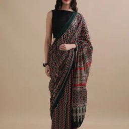 Jaipur Kurti Green Mulmul Cotton Regular Fit Print Saree-picture-26