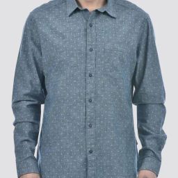 Numero Uno Blue Cotton Slim Fit Printed Shirt-image-1