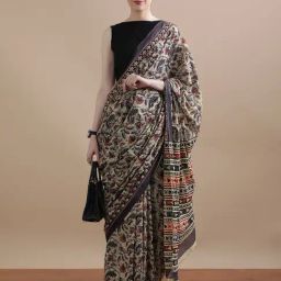 Jaipur Kurti Green Mulmul Cotton Regular Fit Print Saree-image-66