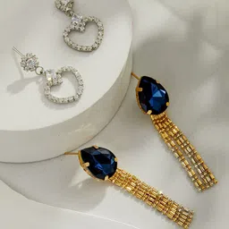 Jazz and Sizzle Set of 2 Rhodium Plated & Cubic Zirconia Studded Drop Earrings-23