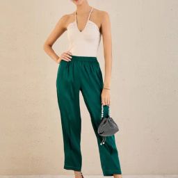 First Resort By Ramola Bachchan Teal Crystal Embellished Satin Straight Pants-image-90