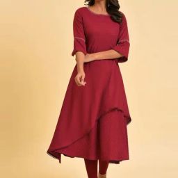 W Maroon Woven Pattern Fit and Flare Kurta-image-31