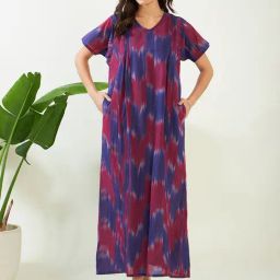 The Kaftan Company Blue & Purple Cotton Striped Nighty-image-11