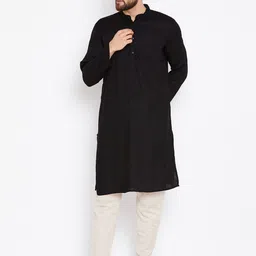 even Men Black Woven Design Straight Kurta-image-81