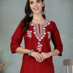 Clora Creation Women Floral Aari Work Embroidered Kurti-image-96