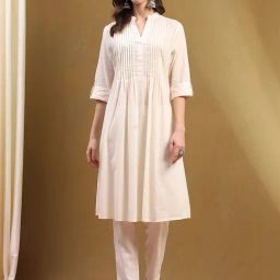 Biba Ecru Cotton A Line Kurta-11