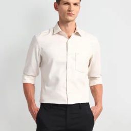 Arrow Beige Cotton Regular fit Self Shirt-image-62