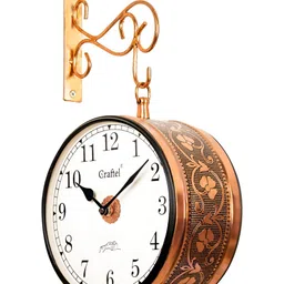 CRAFTEL Rose Gold-Toned Floral Textured Analogue Metal Round Vintage Wall Clock-0