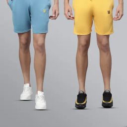 Vimal Jonney Sky Blue & Yellow Regular Fit Lounge Shorts - Pack of 2-image-47
