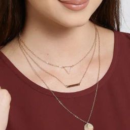 OOMPH Gold Tone Metal Multi Layered Multi-Strand Delicate Fashion Necklace for Women-73