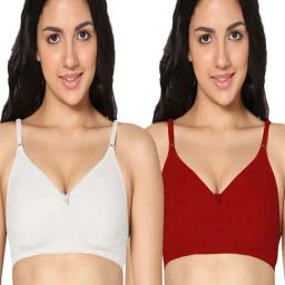 IN CARE White & Red Cotton T-Shirt Bras - Pack Of 2-image-90