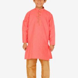 Pro-Ethic Style Developer Kids Coral & Beige Striped Full Sleeves Kurta with Pyjamas-image-63