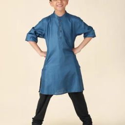 Fabindia Kids Blue Solid Full Sleeves Kurta-image-97