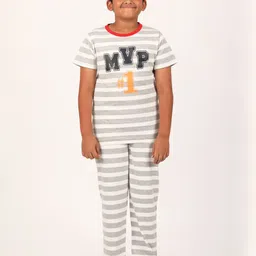 mackly Boys White & Grey Striped Night suit-image-39