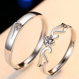 MEENAZ Set of 2 Silver-Plated AD-Studded Couple Finger Rings-13