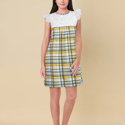 Allen Solly Junior Pure Cotton Seersucker & Schiffli Checked Flutter Sleeve Empire Dress-11
