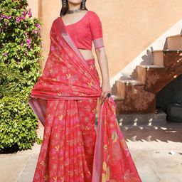 Anouk Floral Linen Blend Designer Saree-picture-11