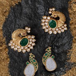 AMI Set Of 2 Gold-Plated Artificial Stones Studded Peacock Shaped Studs-62
